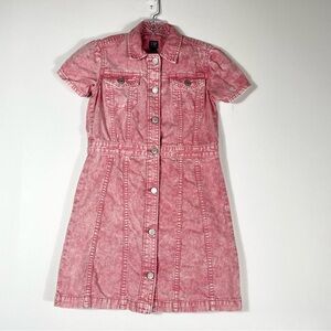 GAP DENIM Girl's Sunrise Pink Acid Wash Denim Shirt Dress Size Large Snap Button